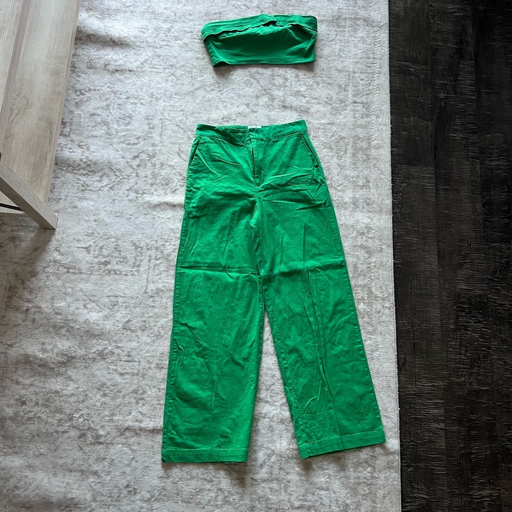 Princess Polly Green Strapless Top and Wide-Leg Pants Set